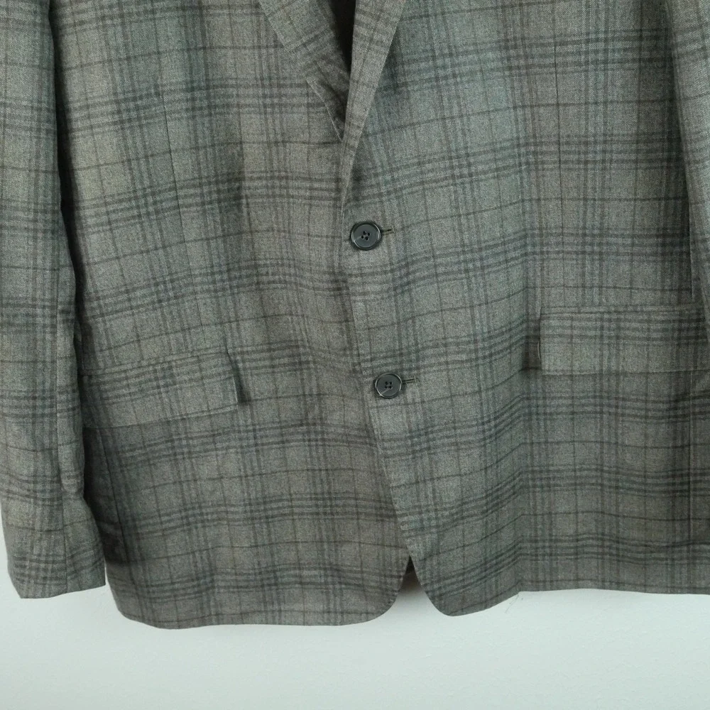 Brooks Brothers Regent E. Thomas Wool Cashmere Plaid Sport Coat Blazer Grey 44R